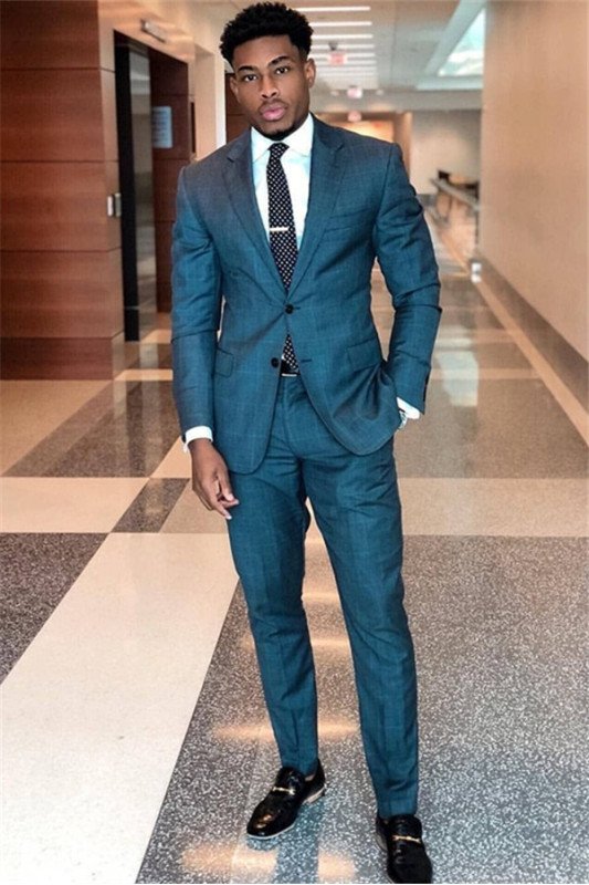 Blue Plaid Prom Suit | Fashion Business Two Piece Men Suits