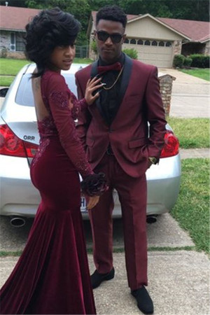 Burgundy Black Shawl One buttons Best Fitted Prom Party Men Suit Burgundy Black Shawl One buttons Best Fitted Prom Party Men Suit