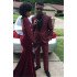 Burgundy Black Shawl One buttons Best Fitted Prom Party Men Suit