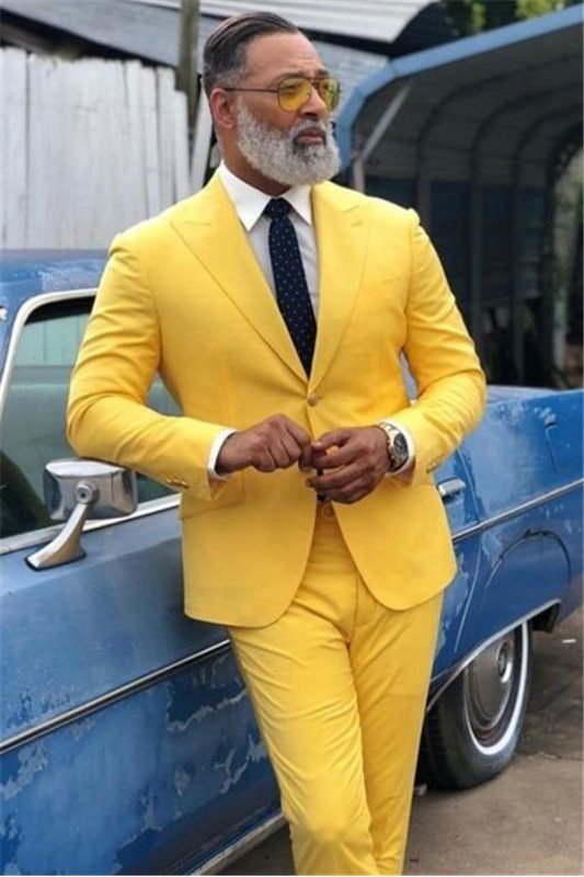 Bespoke Yellow Prom Outfit for Prom | Peaked Lapel Men Suit