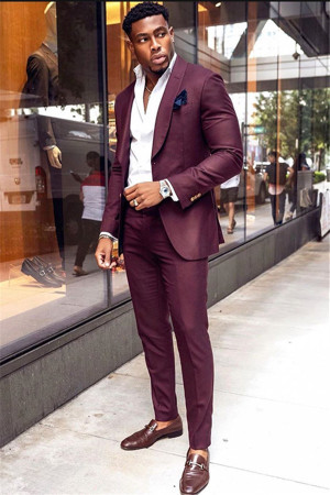 Burgundy Two-Pieces Men Suits | Shawl Lapel Bespoke Prom Outfit Burgundy Two-Pieces Men Suits | Shawl Lapel Bespoke Prom Outfit