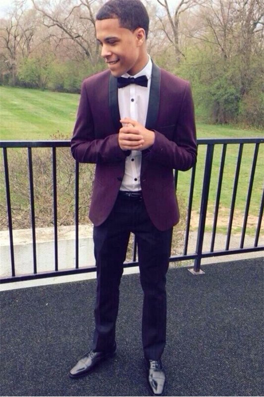 Fashion Purple Men Suits | Best Fitted Fit Prom Suit with Black Lapel