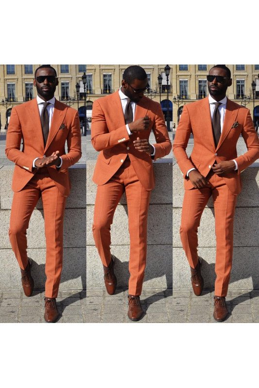 Orange Best Fitted Men Suit | Peaked Lapel Prom Suits