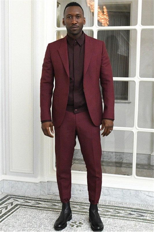 Burgundy Peaked Lapel Men Suits | Two Piece Best Fitted Prom Outfits 