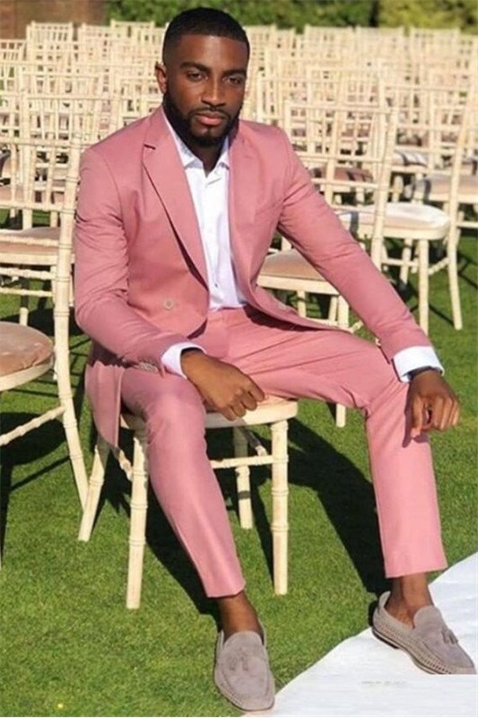 Pink Notched Lapel Two Pieces Best Fitted Men's Suit for Prom