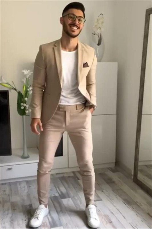 Chic Khaki One buttons Bespoke Two Piece Prom Party Men Suit 