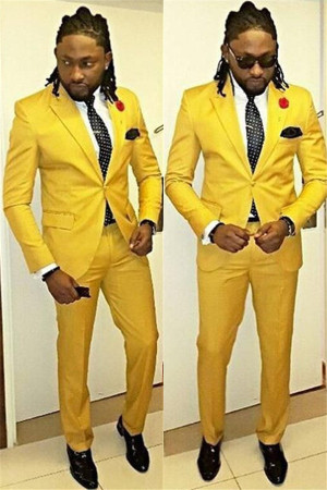 Chic Yellow Peaked Lapel One buttons Suits for Men Chic Yellow Peaked Lapel One buttons Suits for Men