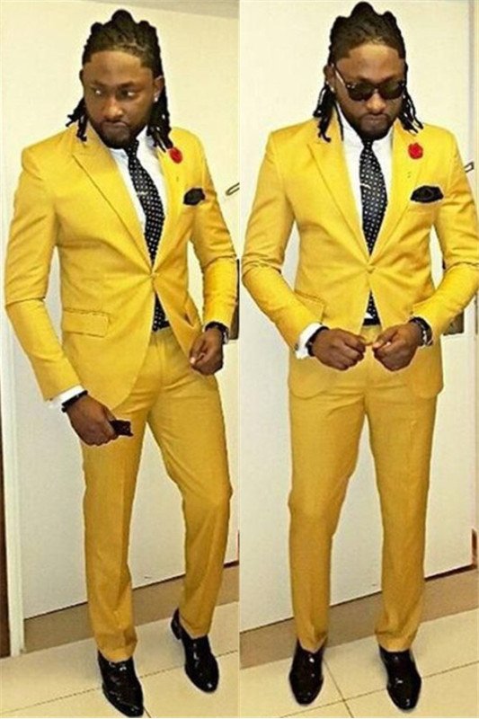 Chic Yellow Peaked Lapel One buttons Suits for Men