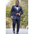 Fashion Navy Blue Double Breasted Peaked Silk Lapel Mens Suit 