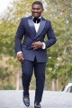 Fashion Navy Blue Double Breasted Peaked Silk Lapel Mens Suit 