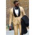 Champagne Three Piece Slim Fit Business Men Suit with Black Lapel
