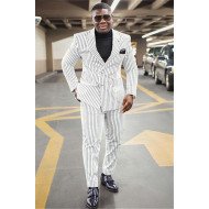 Chic White Striped Peaked Lapel Formal Business Mens Suit Chic White Striped Peaked Lapel Formal Business Mens Suit