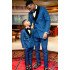 New Arrival Blue Jacquard Double Breasted Wedding Groom Suits for Men with Black Lapel