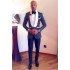 Latest Design Navy Blue Polka Dot Shawl Lapel Wedding Groom Suit