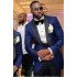Navy Blue 3 Piece Wedding Groomsmen Suit with Black Shawl Lapel