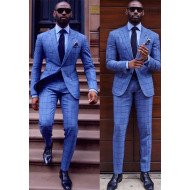 Chic Blue Plaid Peaked Lapel Two-Piece Formal Business Mens Suit Chic Blue Plaid Peaked Lapel Two-Piece Formal Business Mens Suit