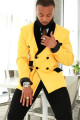 Fashion Yellow Double Breasted Best Fitted Mens Suits with Black Shawl