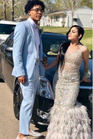 Andrew Sky Blue One buttons Best Fitted Prom Mens Suit for Boy Andrew Sky Blue One buttons Best Fitted Prom Mens Suit for Boy