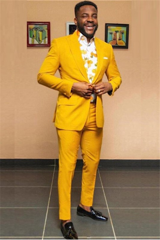 JAOSeph Yellow Peaked Lapel One buttons Best Fitted Mens Suit 