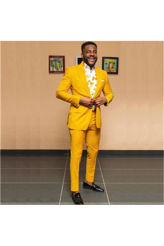 JAOSeph Yellow Peaked Lapel One buttons Best Fitted Mens Suit 