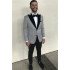 Formal Grey Best Fitted Business Mens Suits with Black Peaked Lapel