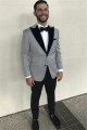 Formal Grey Best Fitted Business Mens Suits with Black Peaked Lapel