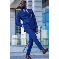 Bespoke Royal Blue Double Breasted Peaked Lapel Formal Mens Suit