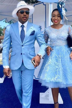 Bespoke Blue Peaked Lapel Two-Piece Mens Prom Suits Bespoke Blue Peaked Lapel Two-Piece Mens Prom Suits