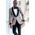 Bespoke Gray One buttons Wedding Groom Mens Suit with Black Lapel