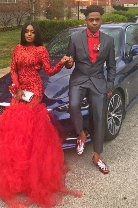 fitted lace wedding dress Newest Red Peak Lapel Chic Prom Mens Suits