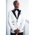 Chic White Jacquard Peaked Lapel Wedding Groom Suit