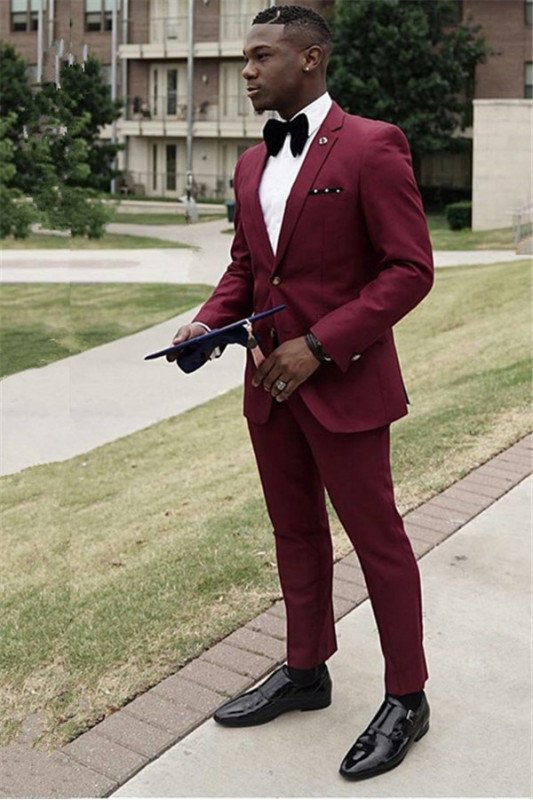 Chic Formal Burgundy Best Fitted Two Pieces Mens Suit 