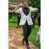 Fashion White Jacquard Shawl Lapel One buttons Wedding Mens Suit