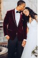 Cool Burgundy Velvet One buttons Wedding Groom Suit for Men