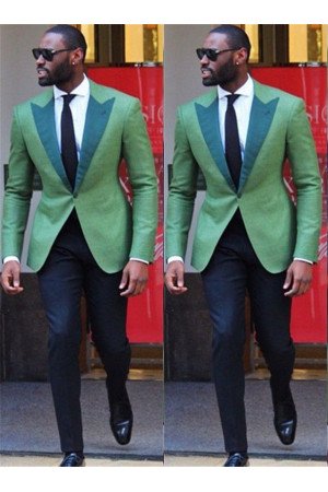 Chic Green Peaked Lapel One buttons Bespoke Best Fitted Mens Suit