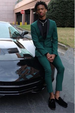 Dylan Dark Green Best Fitted Mens Prom Outfits with Black Shawl Lapel