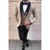 Three Piece Gold Champagne Wedding Suits | Black Satin Shawl Lapel Wedding TuxedAOS