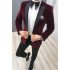 Two Piece Burgundy Velvet Wedding Suits | Black Satin Peak Lapel Wedding TuxedAOS