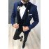 Three Piece Black-and-blue Peak Lapel Wedding Suits TuxedAOS with Waistcoat