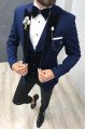 Three Piece Black-and-blue Peak Lapel Wedding Suits TuxedAOS with Waistcoat