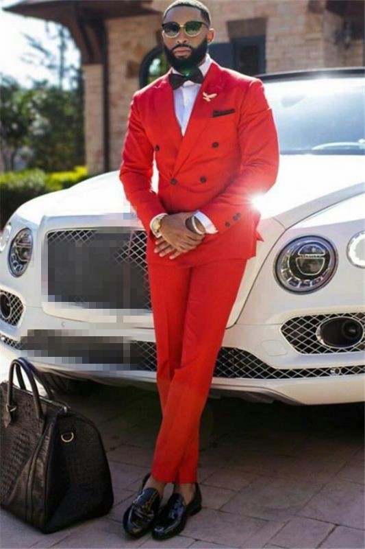 Cool Red Peaked Lapel Double Breasted Formal Business Men Suits