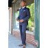 Stylish Dark Blue Double Breasted Striped Formal Business Men Suits