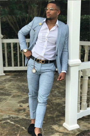 CarlAOS Blue Two Pieces Best Fitted Notched Lapel Prom Men Suits CarlAOS Blue Two Pieces Best Fitted Notched Lapel Prom Men Suits