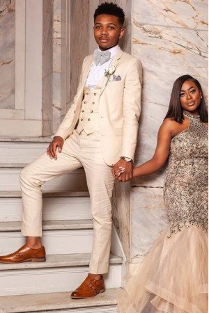 Three Piece Champagne Prom Suits | Double Breasted Waistcoat Wedding Tuxedo Three Piece Champagne Prom Suits | Double Breasted Waistcoat Wedding Tuxedo