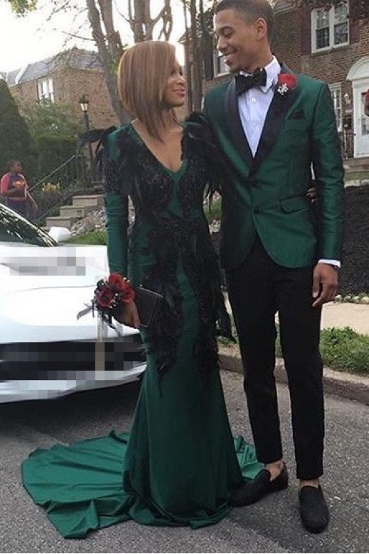Dark Green Men's Suits for Prom | Two Piece Black Satin Lapel Wedding Tuxedo