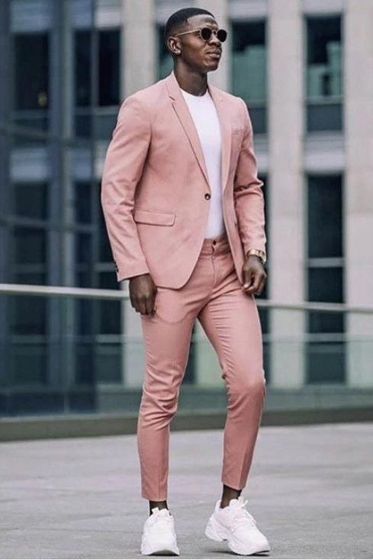 Two Piece Notched Lapel Pink Men's Suits for Casual with Flap Pockets Two Piece Notched Lapel Pink Men's Suits for Casual with Flap Pockets