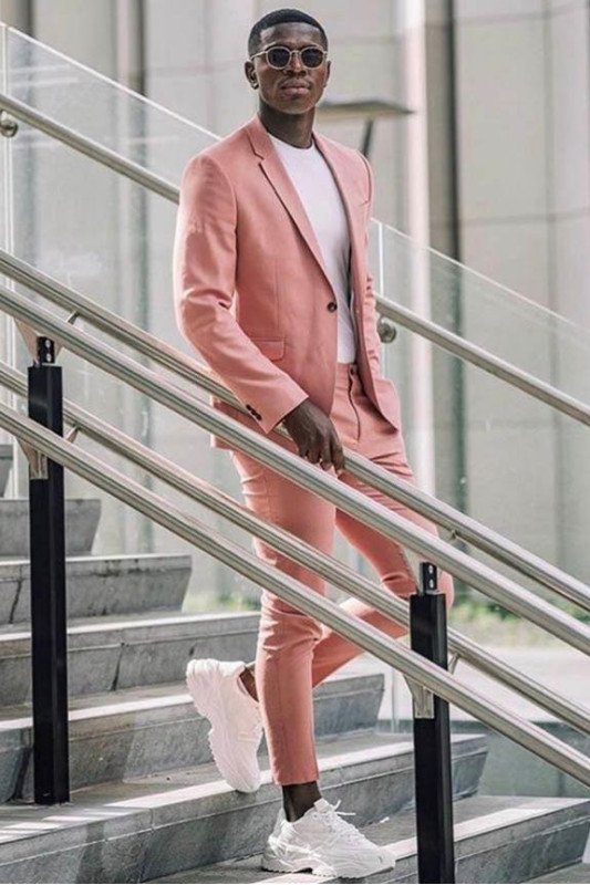 Two Piece Notched Lapel Pink Men's Suits for Casual with Flap Pockets Two Piece Notched Lapel Pink Men's Suits for Casual with Flap Pockets