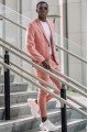 Two Piece Notched Lapel Pink Men's Suits for Casual with Flap Pockets