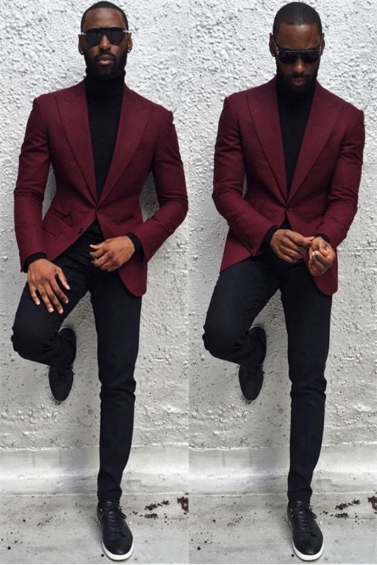 Burgundy Peaked Lapel Best Fitted Bespoke Prom Men Suits