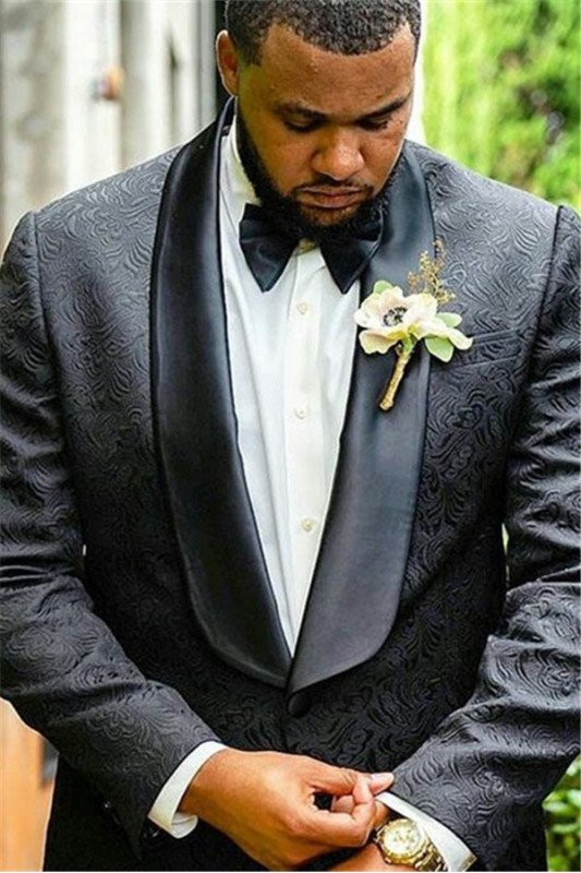 Alex ClAOSe Fitting Black Jacquard Shawl Lapel Wedding Men Suits
